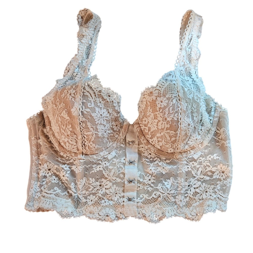 Victoria's Secret Dream Angels Ivory Lace Longline Demi Bra 32C Floral Mesh